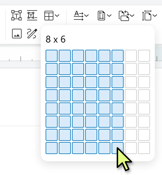插入表格選到 8 x 6