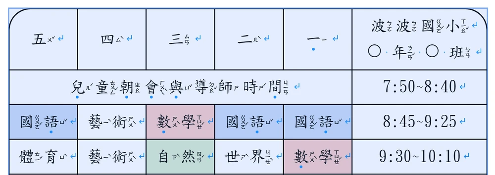行距縮成 0.9 的表格